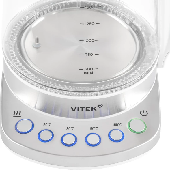 Чайник электрический Vitek VT-WK1031 1.7л. 2200Вт белый/серебристый корпус: стекло/металл/пластик