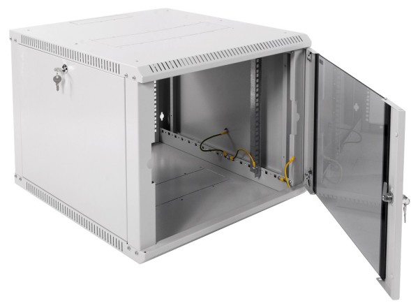 Шкаф коммутационный ЦМО ШРН-ЭКОНОМ (ШРН-Э-9.650) настенный 9U 600x650мм пер.дв.стекл 65кг серый 600мм 20.7кг 180град. 480мм