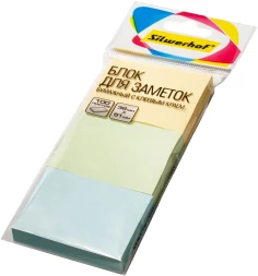 Блок самоклеящийся бумажный Silwerhof 38x51мм 100лист. 75г/м2 пастель ассорти европодвес (упак.:3шт)