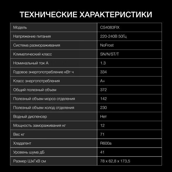 Холодильник Hyundai CS4083FIX 2-хкамерн. нержавеющая сталь инвертер
