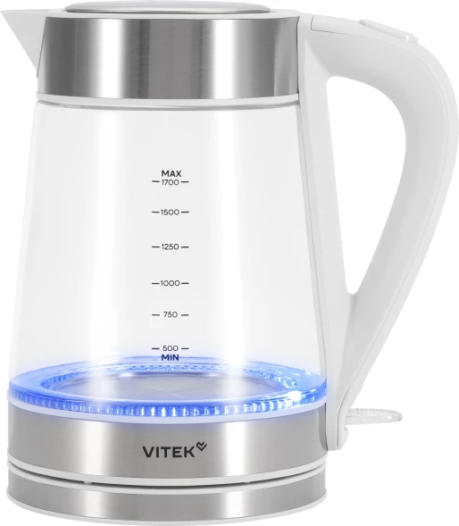 Чайник электрический Vitek VT-WK1030 1.7л. 2200Вт белый/серебристый корпус: стекло
