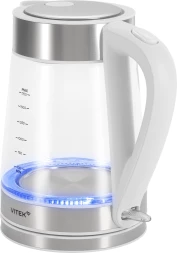 Чайник электрический Vitek VT-WK1030 1.7л. 2200Вт белый/серебристый корпус: стекло