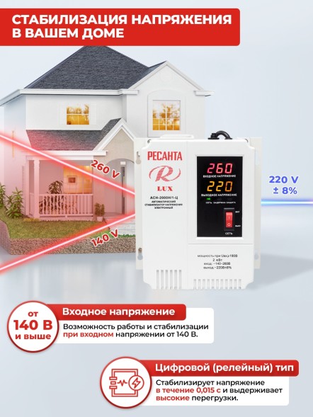Стабилизатор напряжения Ресанта АСН-2000Н/1-Ц 2кВА однофазный серый (63/6/15)