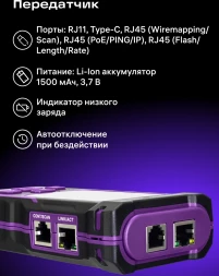 Тестер кабельный Ermenrich NetGeeks NP50 фиолетовый/черный (84555)