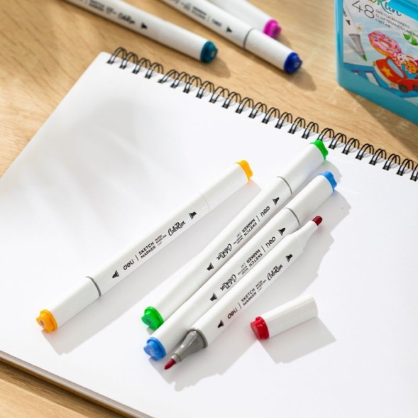 Набор маркеров для скетчинга Deli EC187-36 ColoRun 11мм 150мм трехгр. двойной пиш. наконечник 1-5мм 36цв. ассорти пластиковая коробка (36шт.)