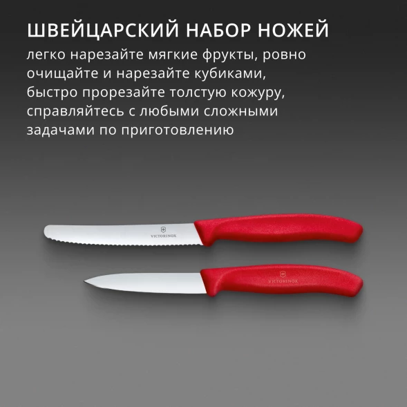 Набор ножей кухон. Victorinox Swiss Classic 6.7111.2C1 для чистки овощей и фруктов компл.:2предм. красный европодвес