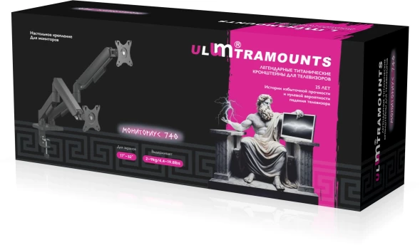 Кронштейн для мониторов Ultramounts UM740 черный 17&amp;quot;-32&amp;quot; макс.18кг крепление к столешнице поворот и наклон
