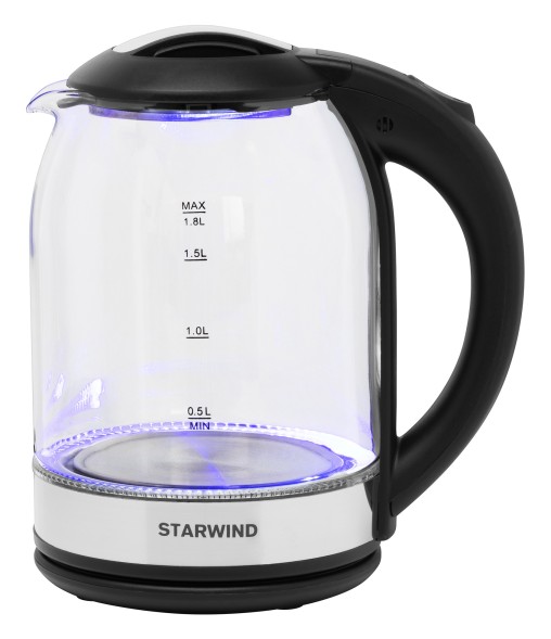 Чайник электрический Starwind SKG2051 1.8л. 1800Вт черный/серебристый корпус: стекло/пластик