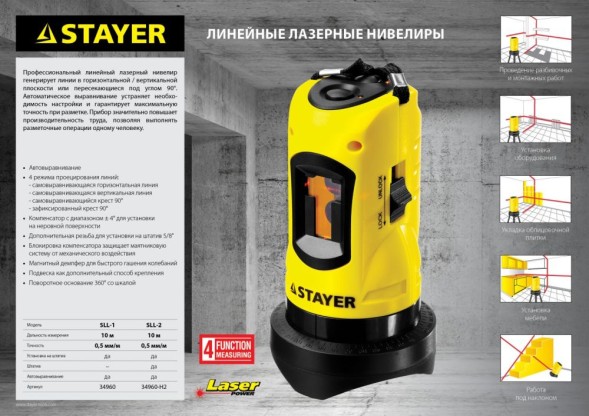 Нивелир лазерн. Stayer 34960-H2 цв.луч. красный 2луч.