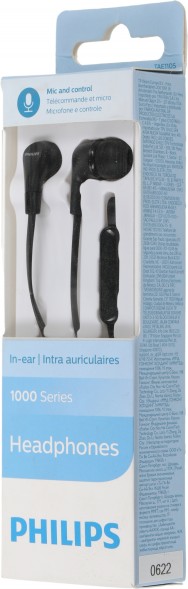 Гарнитура вкладыши Philips TAE1105BK/00 1.2м черный проводные в ушной раковине