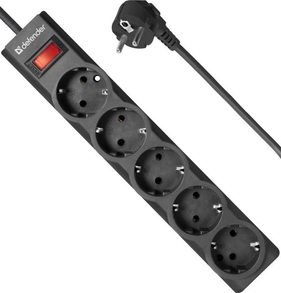 Сетевой фильтр Defender ES largo 5м (5 розеток) черный (коробка)
