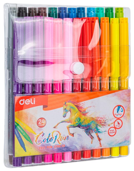 Фломастеры Deli EC10023 ColoRun Вентилируемый 24цв. пакет с европодвесом