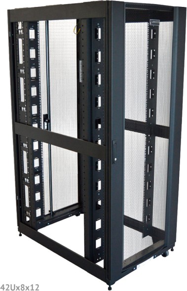Шкаф коммутационный Lanmaster (LAN-DC-CBP-48UX8X12) напольный 48U 800x1200мм пер.дв.перфор. задн.дв.перфор.2-хст. 1500кг черный