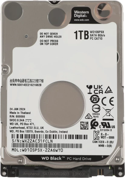Жесткий диск WD SATA-III 1TB WD10SPSX Notebook/Desktop Black (7200rpm) 64Mb 2.5&amp;quot;