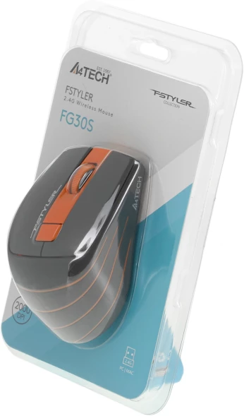 Мышь A4Tech Fstyler FG30S серый/оранжевый оптическая (2000dpi) silent беспроводная USB (6but)