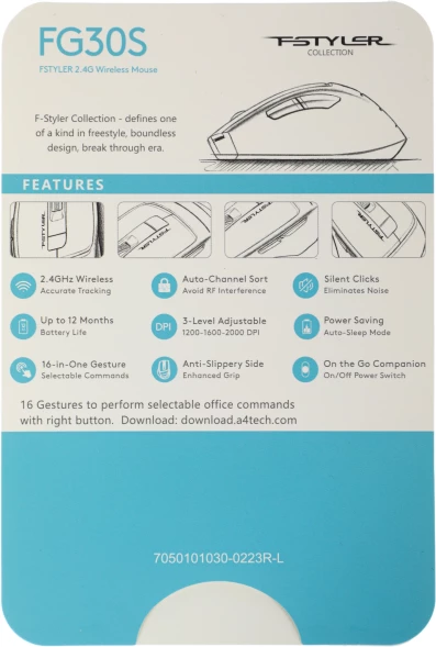 Мышь A4Tech Fstyler FG30S серый/оранжевый оптическая (2000dpi) silent беспроводная USB (6but)