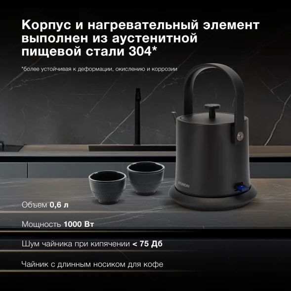Чайник электрический Hyundai HYK-S2042 0.6л. 1000Вт черный корпус: металл