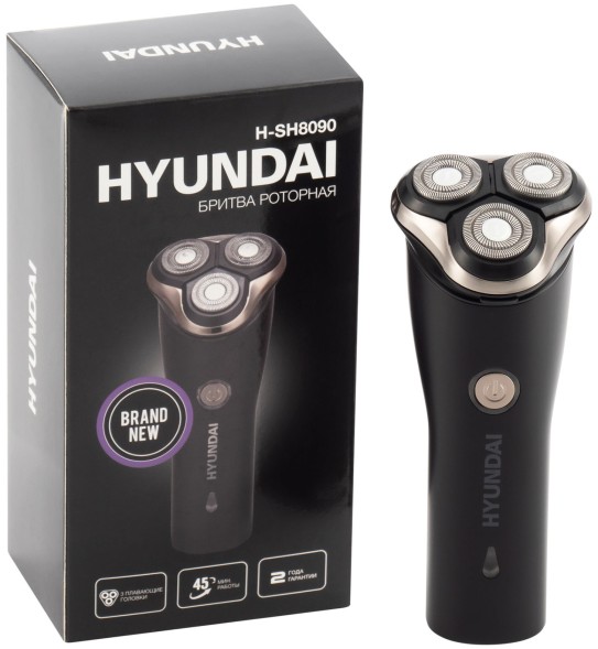 Бритва роторная Hyundai H-SH8090 реж.эл.:3 питан.:аккум. черный/золотистый