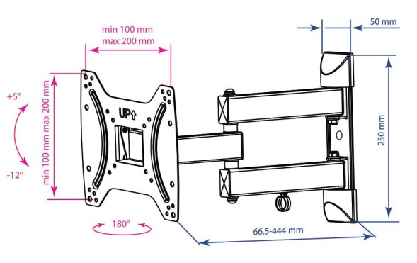 Кронштейн для телевизора Kromax DIX-22 черный 15&amp;quot;-48&amp;quot; макс.35кг настенный поворотно-выдвижной и наклонный