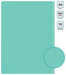 Папка с 10 прозр.вклад. Бюрократ Pastel PAST10GRN A4 пластик 0.5мм торц.карм с бум. встав мятный