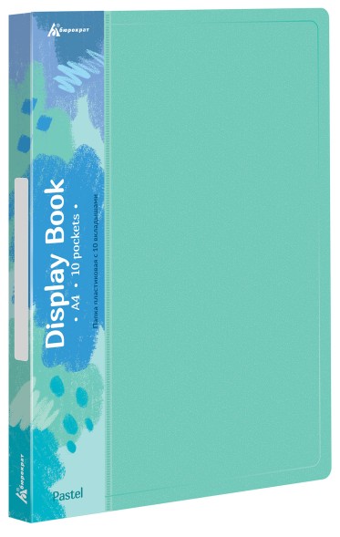 Папка с 10 прозр.вклад. Бюрократ Pastel PAST10GRN A4 пластик 0.5мм торц.карм с бум. встав мятный