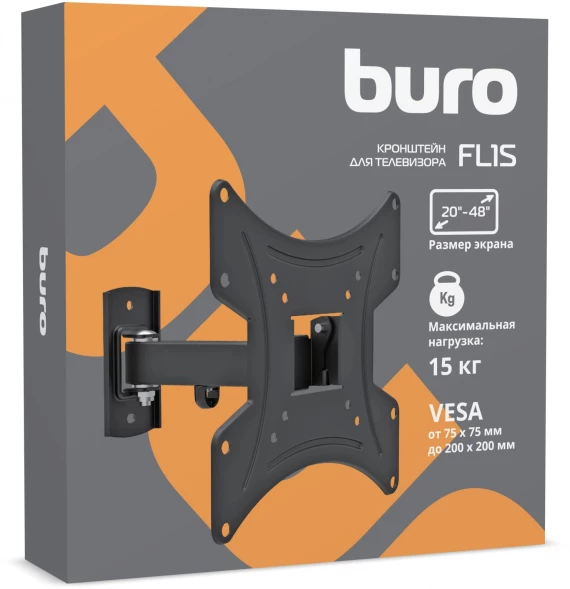 Кронштейн для телевизора Buro FL1S черный 20&amp;quot;-48&amp;quot; макс.15кг настенный поворот и наклон