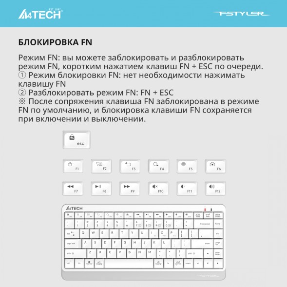 Клавиатура A4Tech Fstyler FBK11 белый/серый USB беспроводная BT/Radio slim (FBK11 WHITE)