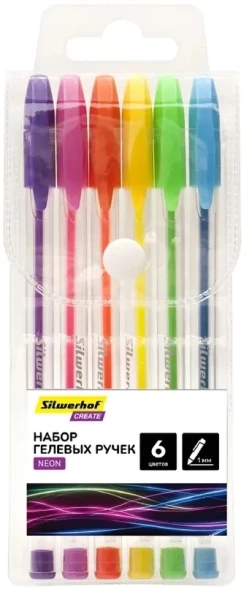 Набор ручек гелев. Silwerhof Create Neon d=1мм блистер (6шт) 6цв.