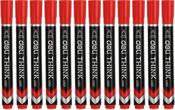 Набор маркеров перманентных Deli EU10140-P Think скошенный пиш. наконечник 1.5-5мм красный коробка картонная (12шт.)