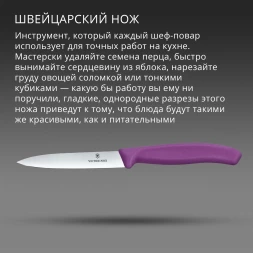 Нож кухонный Victorinox Swiss Classic (6.7705.C1) стальной универсальный для чистки овощей и фруктов лезв.100мм прямая заточка пурпурный