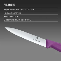 Нож кухонный Victorinox Swiss Classic (6.7705.C1) стальной универсальный для чистки овощей и фруктов лезв.100мм прямая заточка пурпурный