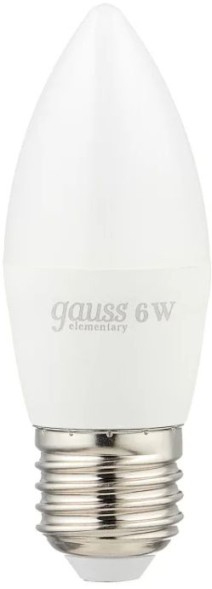Лампа светодиодная Gauss Elementary 6Вт цок.:E27 свеча 220B 4100K св.свеч.бел.нейт. C37 (упак.:10шт) (33226)