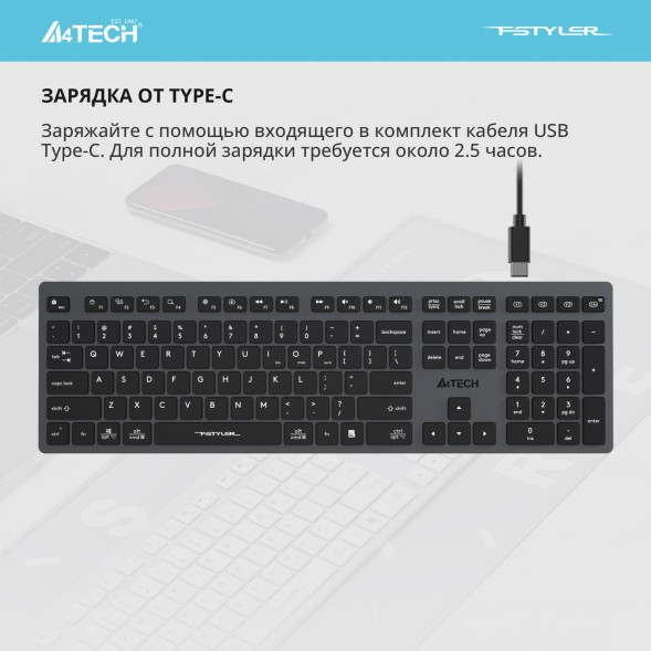 Клавиатура A4Tech Fstyler FBX50C серый USB беспроводная BT/Radio slim Multimedia (FBX50C GREY)
