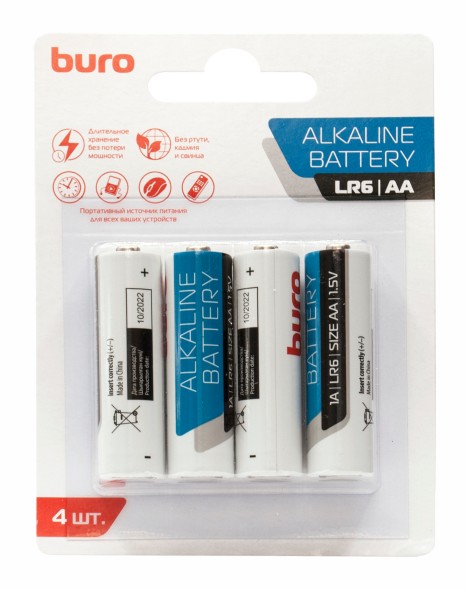 Батарея Buro Alkaline LR6 AA (4шт) блистер