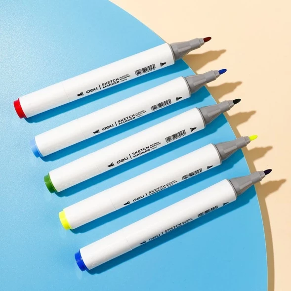 Набор маркеров для скетчинга Deli E70803-80 Color Emotion 11мм 150мм трехгр. двойной пиш. наконечник 1-7мм 80цв. ассорти пластиковая коробка (80шт.)