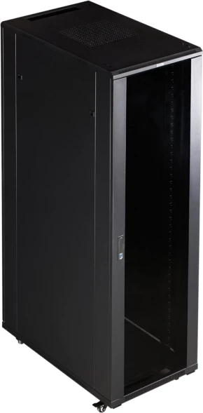 Шкаф серверный Lanmaster (TWT-CBB-32U-6X6-G1) напольный 32U 600x600мм пер.дв.стекл металл 2 бок.пан. 800кг черный 526мм 64.5кг 1610мм IP20 металл