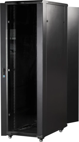 Шкаф серверный Lanmaster (TWT-CBB-32U-6X6-G1) напольный 32U 600x600мм пер.дв.стекл металл 2 бок.пан. 800кг черный 526мм 64.5кг 1610мм IP20 металл