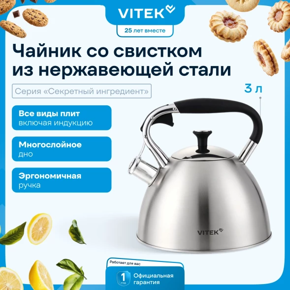 Чайник металлический Vitek Секретный ингредиент VT-WK1400 3л. стальной