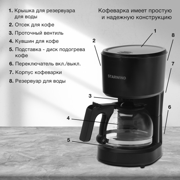 Кофеварка капельная Starwind STD0610 600Вт черный