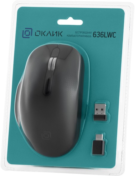 Мышь Оклик 636LWC черный оптическая (1600dpi) беспроводная USB/USB-C для ноутбука (6but)