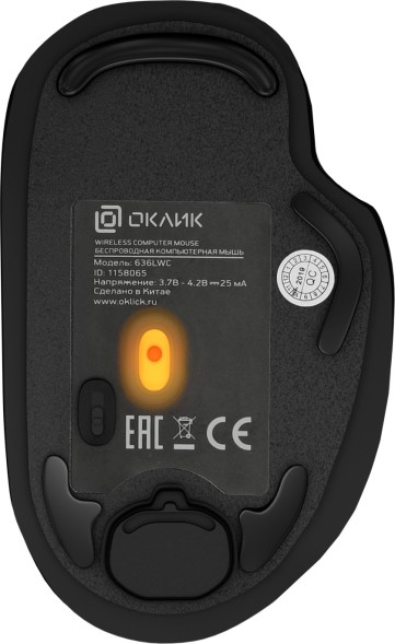 Мышь Оклик 636LWC черный оптическая (1600dpi) беспроводная USB/USB-C для ноутбука (6but)
