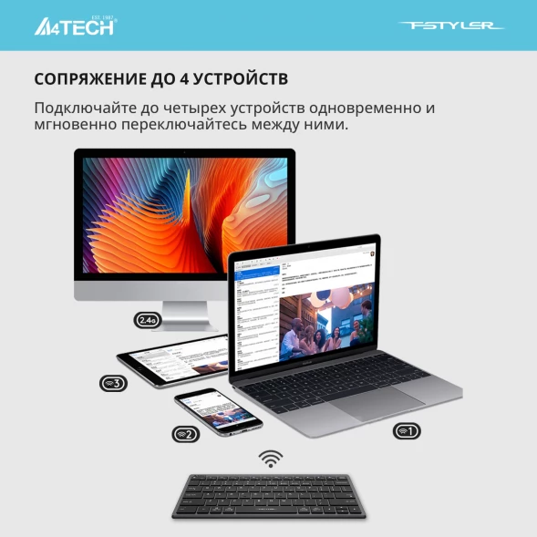 Клавиатура A4Tech Fstyler FBX51C серый USB беспроводная BT/Radio slim Multimedia (FBX51C GREY)