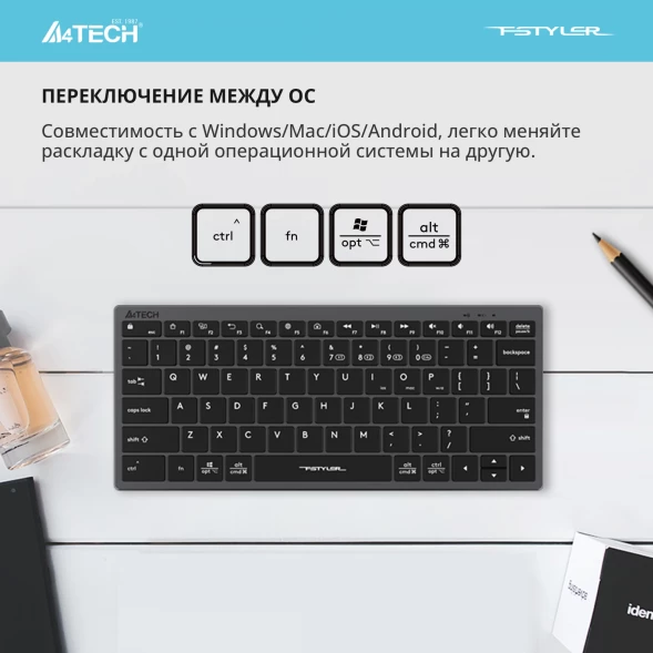 Клавиатура A4Tech Fstyler FBX51C серый USB беспроводная BT/Radio slim Multimedia (FBX51C GREY)
