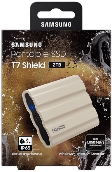 Накопитель SSD Samsung Original USB-C 2Tb MU-PE2T0K/WW Shield T7 1.8&amp;quot; бежевый