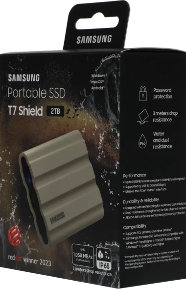 Накопитель SSD Samsung Original USB-C 2Tb MU-PE2T0K/WW Shield T7 1.8&amp;quot; бежевый