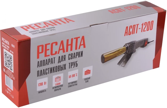 Сварочный аппарат для пластиковых труб Ресанта АСПТ-1200 1.2кВт Тмакс.:300 парн.насад. 4насад. (кейс в компл.) (65/178)