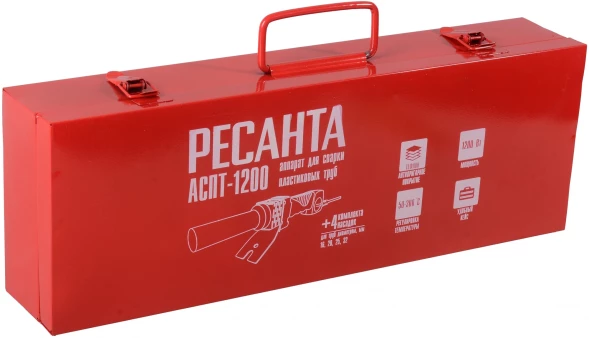 Сварочный аппарат для пластиковых труб Ресанта АСПТ-1200 1.2кВт Тмакс.:300 парн.насад. 4насад. (кейс в компл.) (65/178)