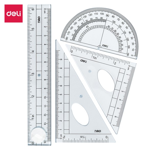 Набор линеек Deli E9597 прозрачный компл.:лин.15см./треуг.2шт./трансп.