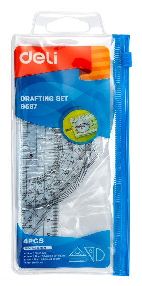 Набор линеек Deli E9597 прозрачный компл.:лин.15см./треуг.2шт./трансп.