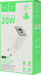 Сетевое зар./устр. Hoco N46 Glorious 20W 3A (PD+QC+AFC) USB-A/Type-C универсальное белый (35301)